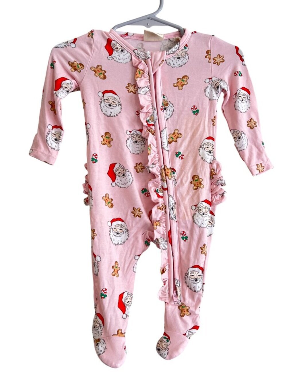 NWT Tullabee Pink Santa Printed Ruffle Christmas Footie Pajamas